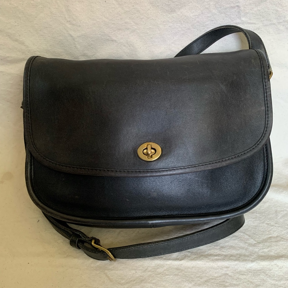 Vintage Coach cross body black leather bag